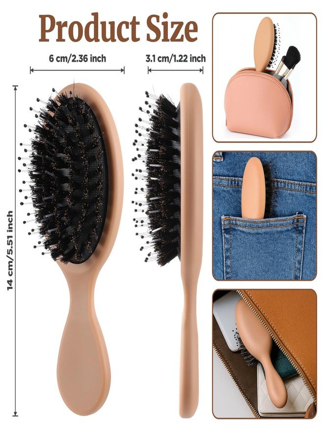 KFHENSOMR 2 Pack Travel Hair Brush Mini Boar Bristle Hairbrush Portable Compact HairBrush Pocket Travel Size Small Paddle Hair Brush for Thick Curly Thin Long Short Wet or Dry Hairs - Pink Brown - Image 2
